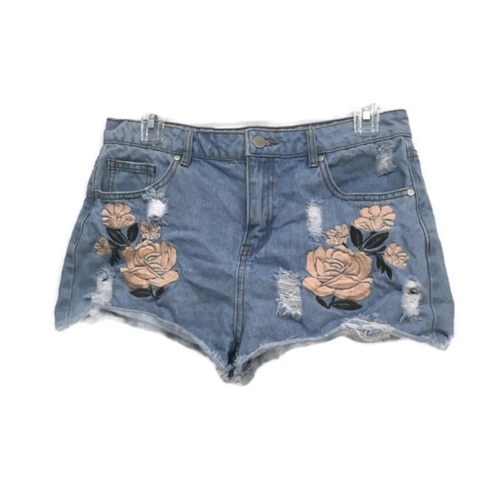 Forever 21 Cut Off Rose embroidered Jean Shorts